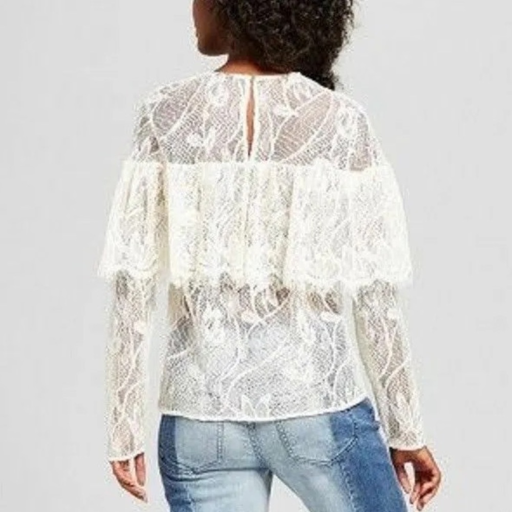 Who what wear lace layered white/cream long sleeve blouse - Picture 2 of 6